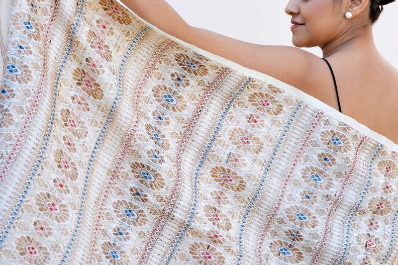 White Eri silk summer brocade stole – Dzukou
