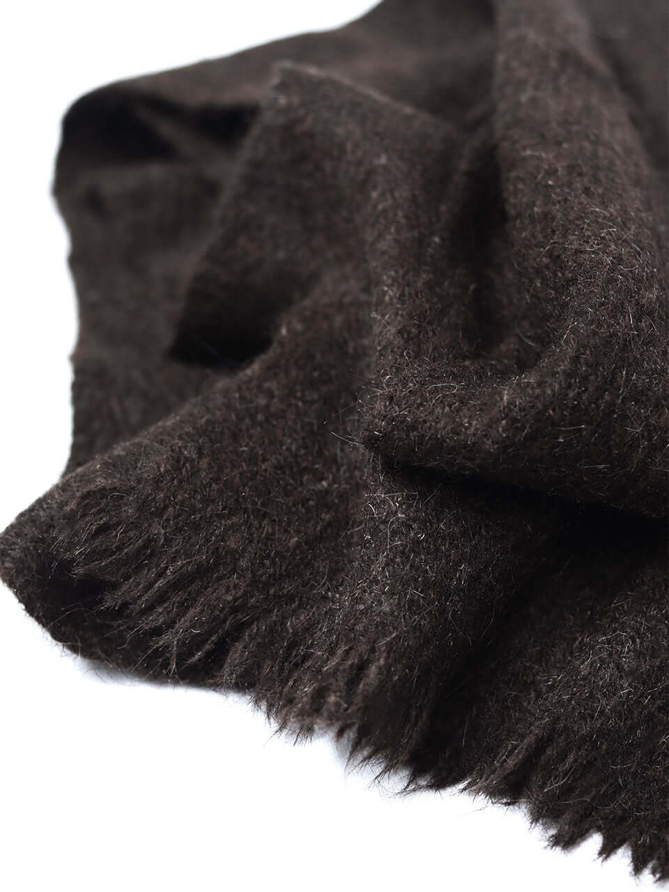 A brown scarf elegantly displayed on a clean white background, highlighting its texture and color contrast