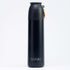 A black water bottle in a clean white background, showcasing a blend of modern and natural design elements.