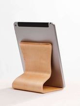 Wooden Tablet Stand holding a tablet