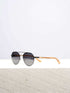 A wooden sunglasses featuring a stylish wooden frame in a clean surface with a neutral background, showcasing a unique and eco-friendly design.