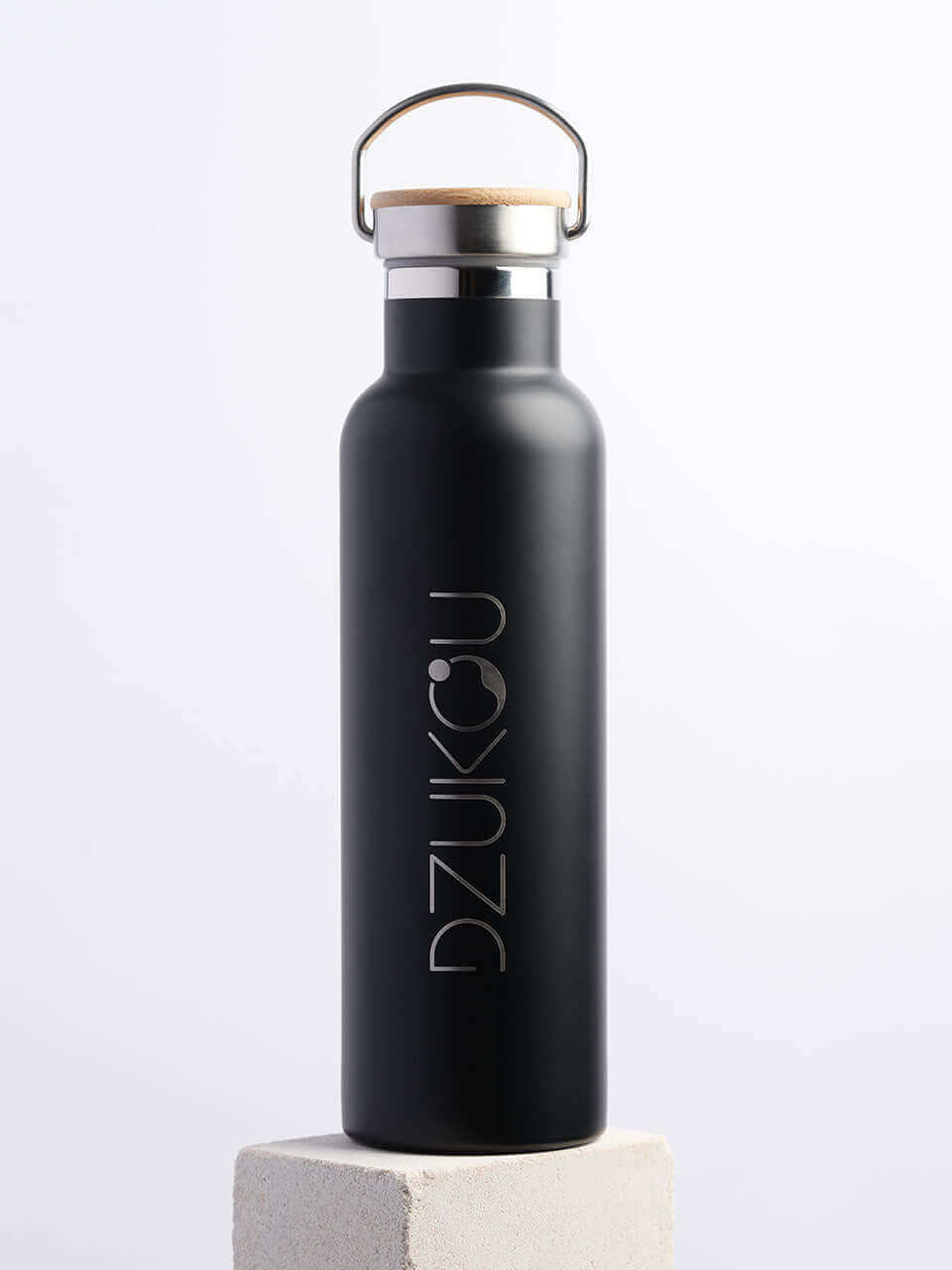 A stainless steel water bottle displayed against a clean white background, highlighting its eco-friendly design.