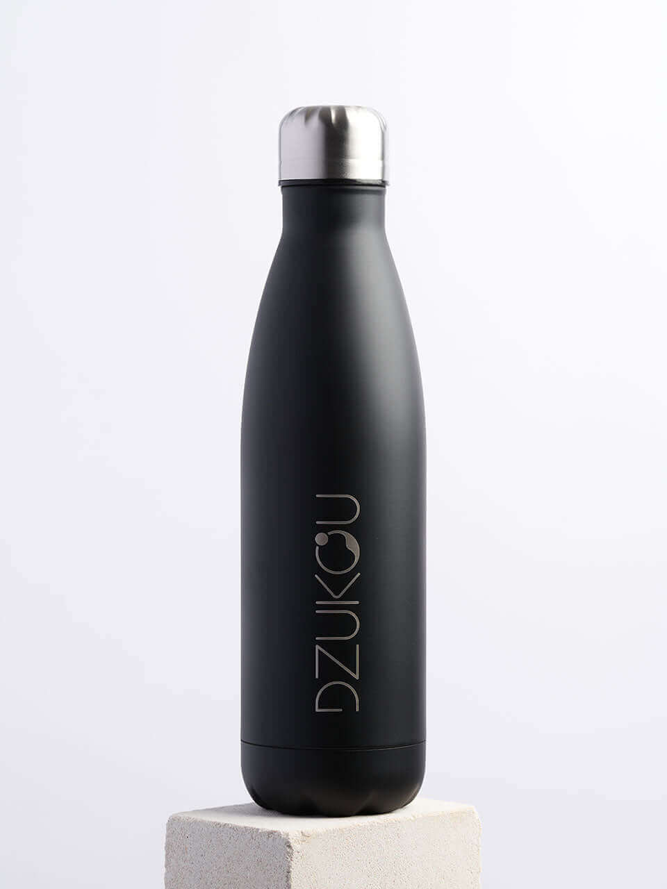 A stainless steel water bottle displayed against a clean white background, highlighting its eco-friendly design.
