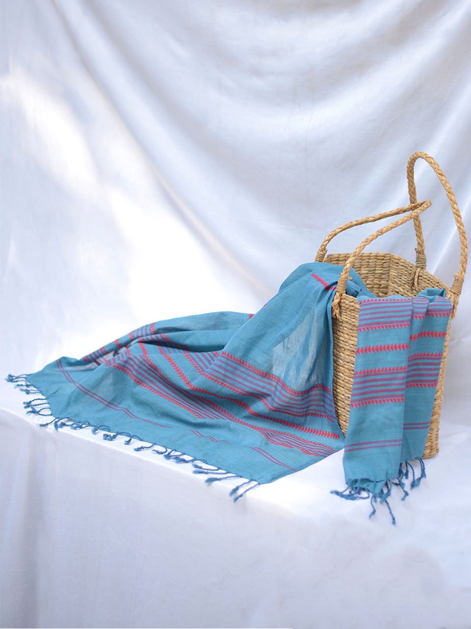 Santorini - Blue Handwoven Cotton Stole