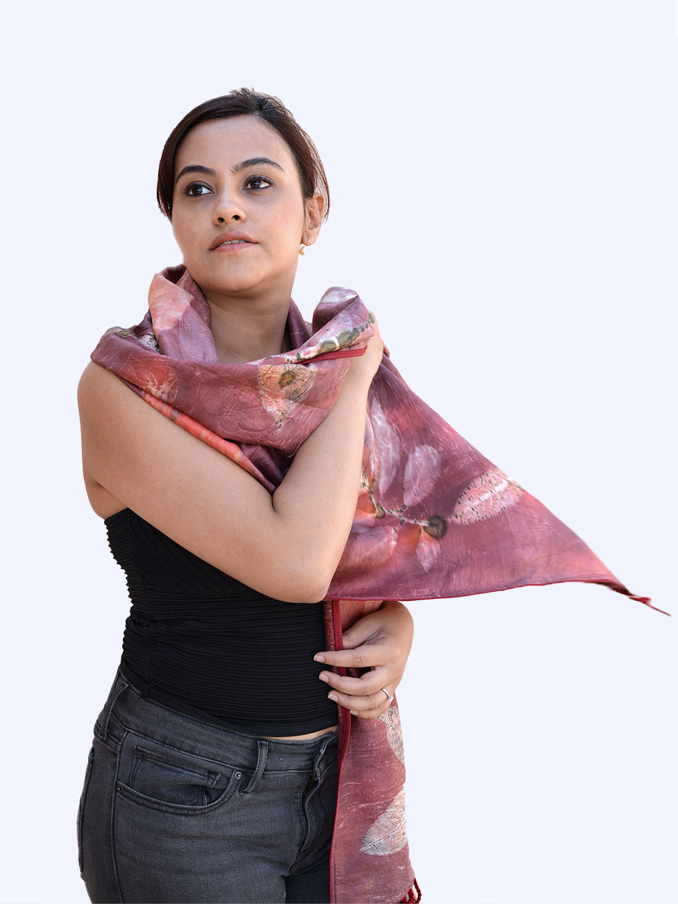 Echel - Pure Mulberry Eco-printed Maroon Silk Stole