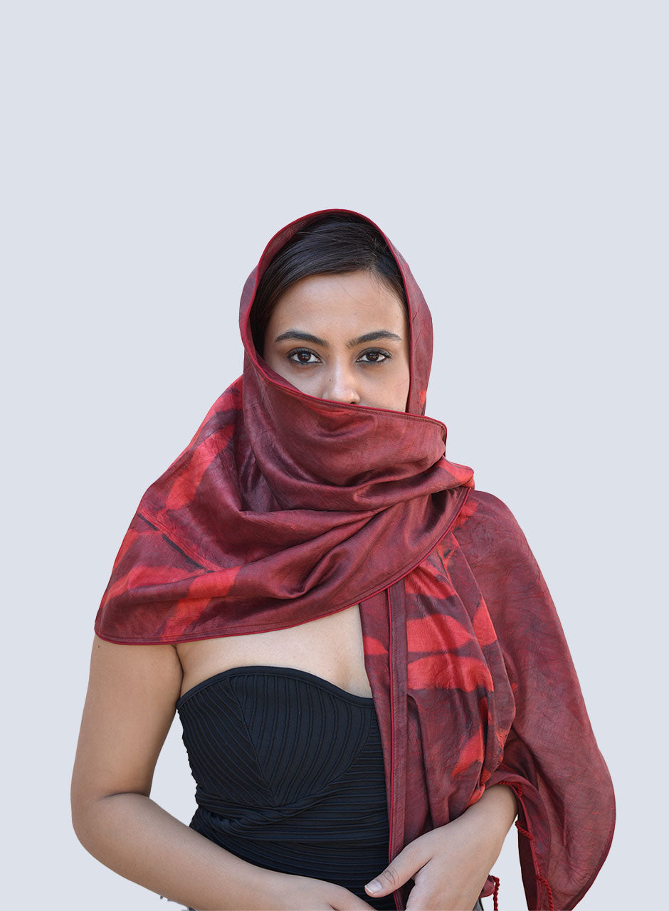 Echel - Pure Mulberry Eco-printed Red Silk Stole