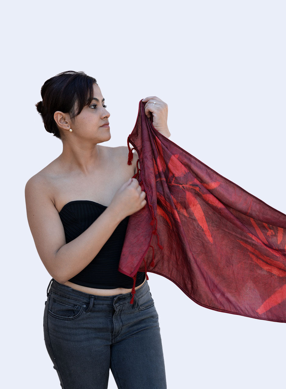 Echel - Pure Mulberry Eco-printed Red Silk Stole