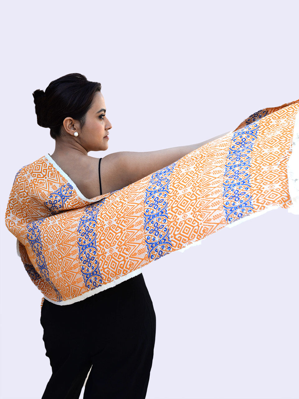 Tribal Tusker - Pure Eri Silk Stole with Yellow and Blue Muga Patterns