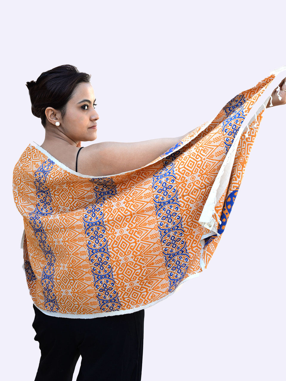 Tribal Tusker - Pure Eri Silk Stole with Yellow and Blue Muga Patterns