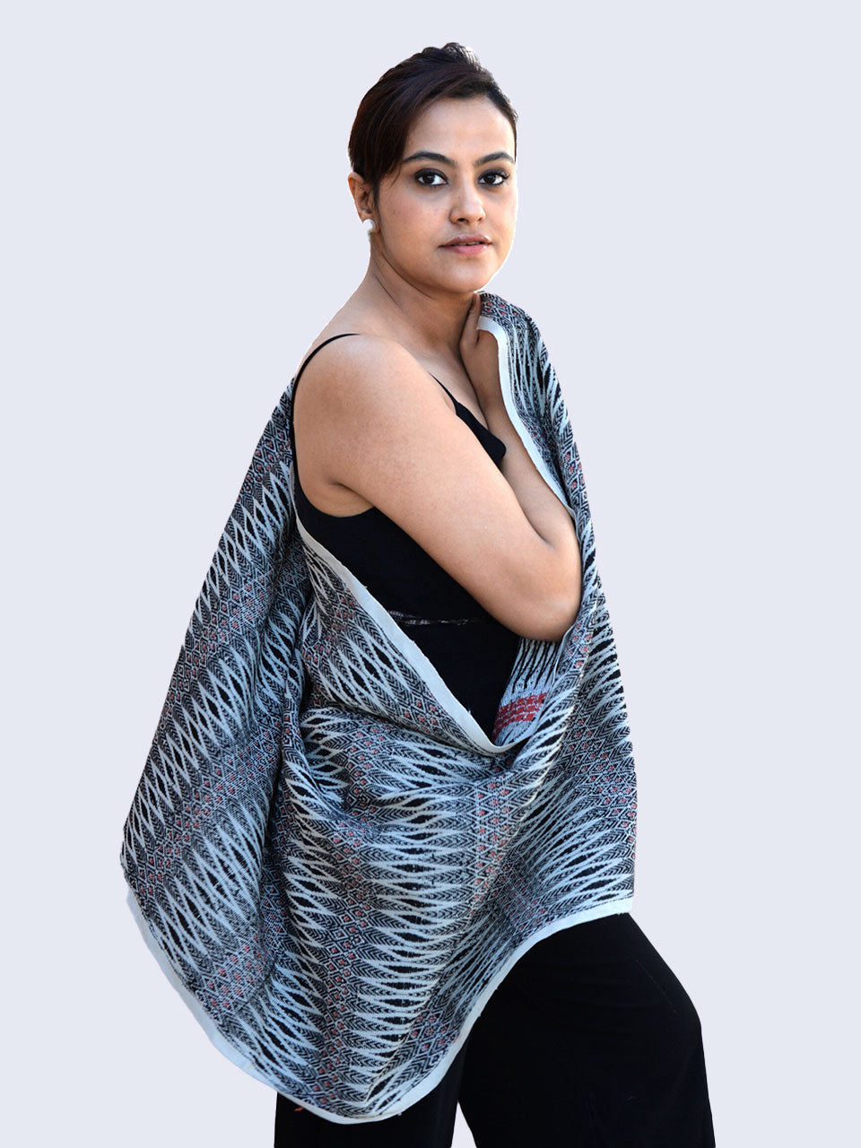 Tribal Tusker - Pure Eri Silk Stole with Black and Red Muga Patterns