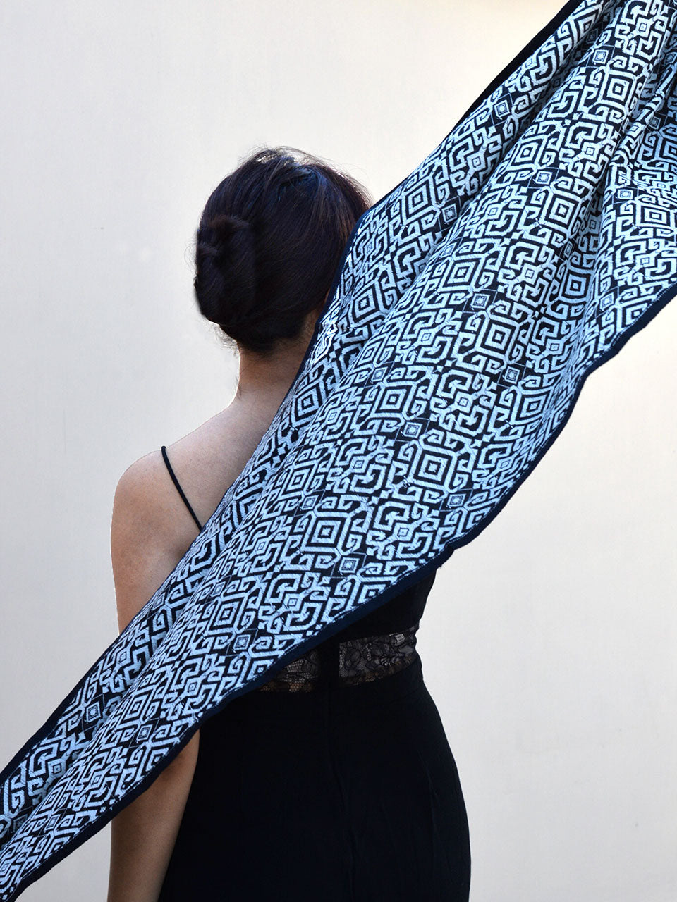 Tribal Tusker - Pure Mulberry Silk Stole with White Muga Patterns