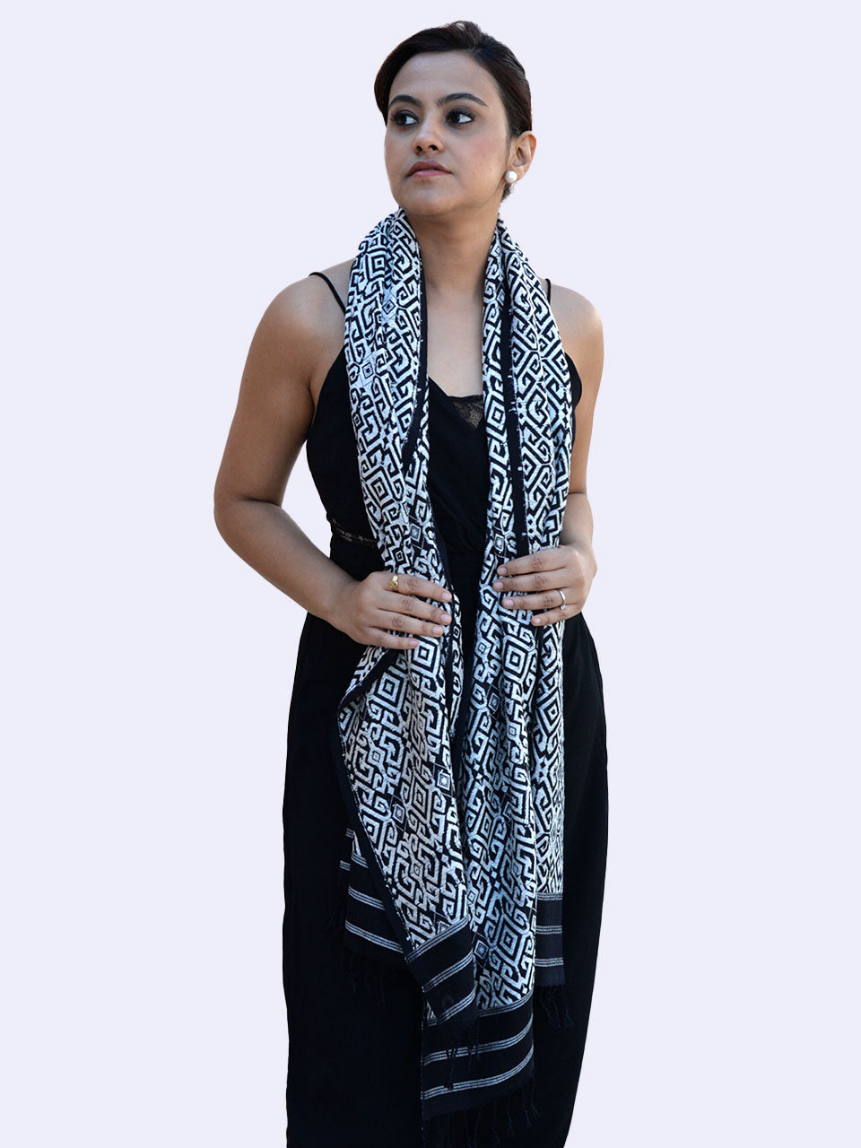 Tribal Tusker - Pure Mulberry Silk Stole with White Muga Patterns