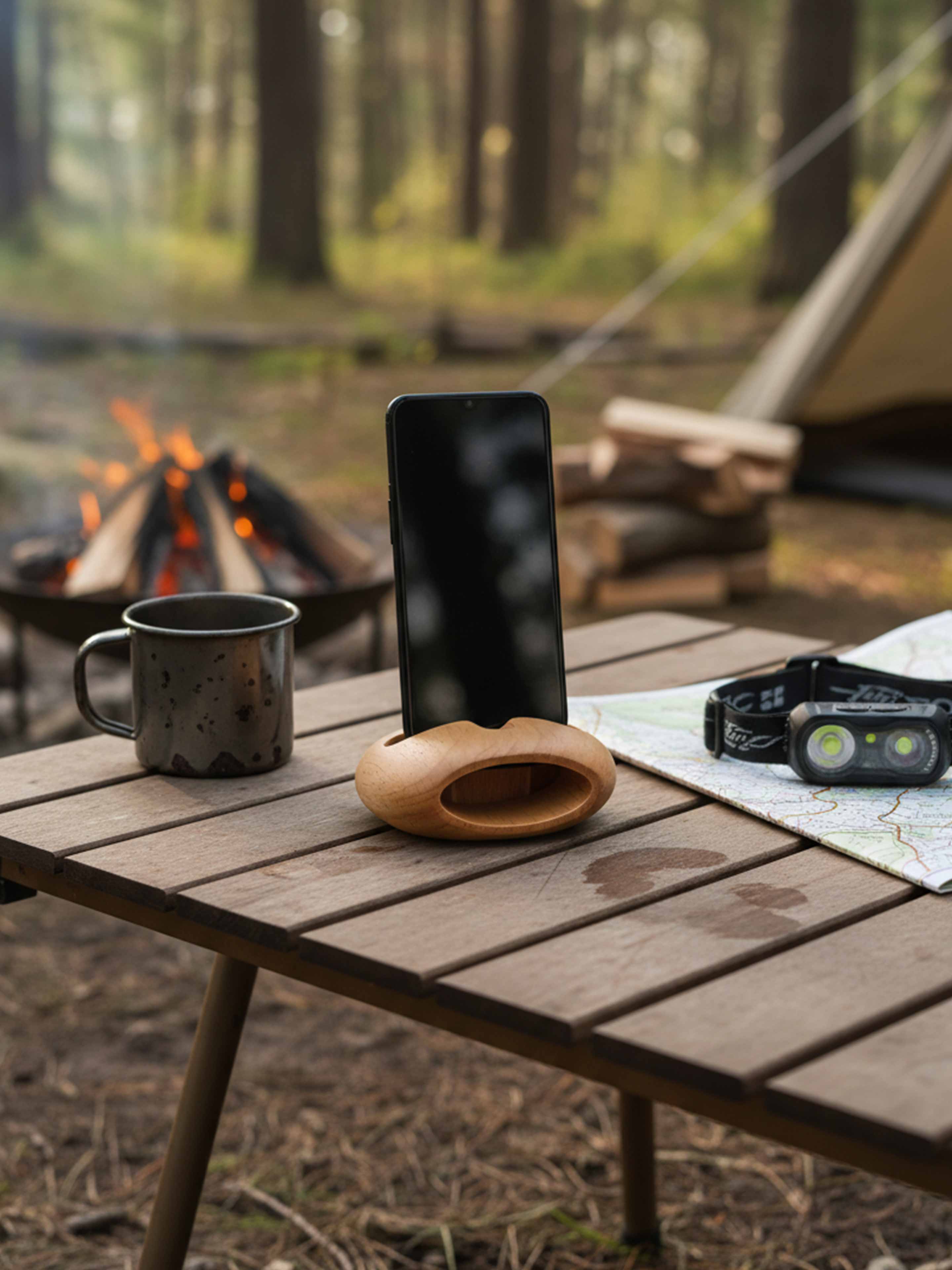 Golden Langur - Houten telefoonstandaard en versterker