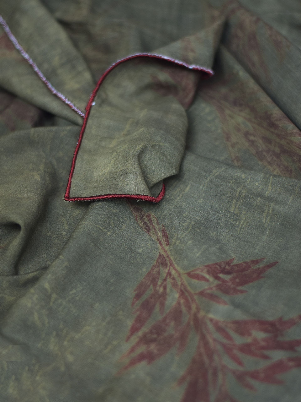 Asa - Pure Eri and Mulberry Textured Green Silk Scarf