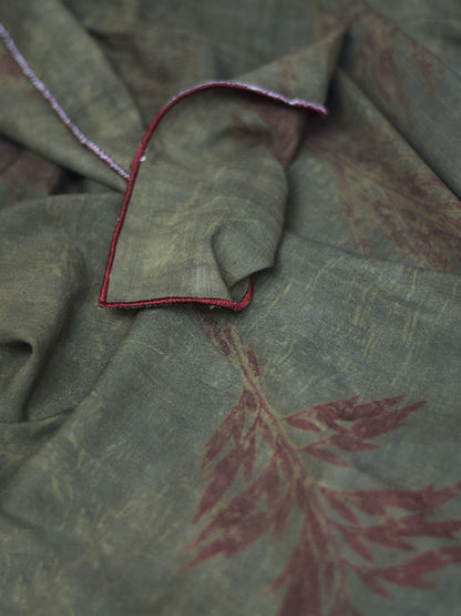 Asa - Pure Eri and Mulberry Textured Green Silk Scarf