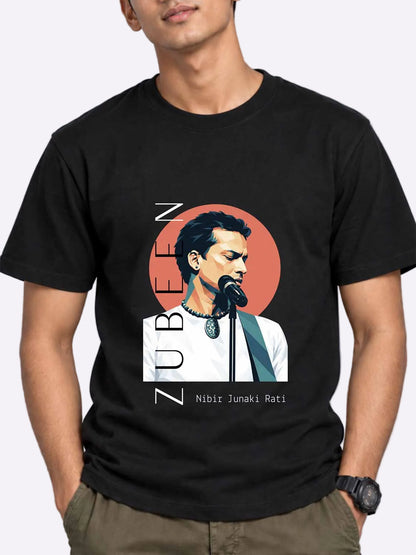 Zubeen Garg “Nibir Junaki Raati” graphic T-shirt in black cotton – Dzukou