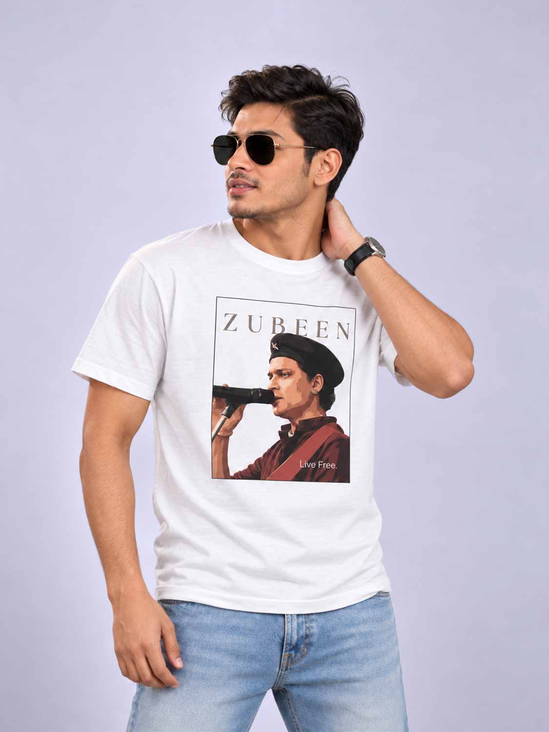Zubeen Garg “Live Free” T-Shirt – Unisex White Cotton Graphic Tee