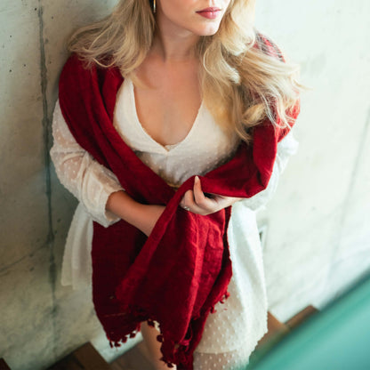 Silk Uncut - Red Eri Silk Shawl