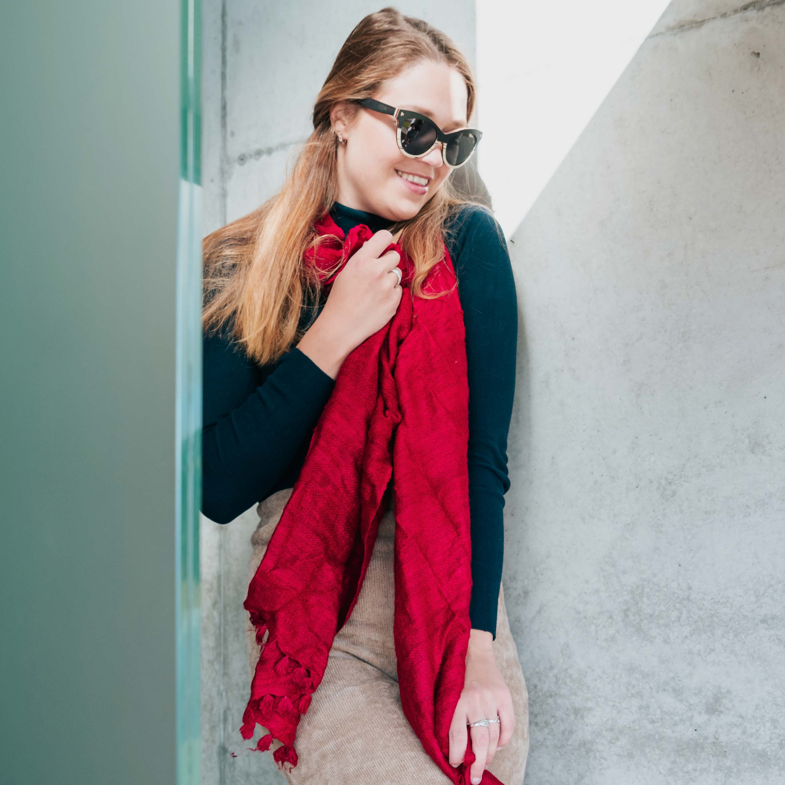 Silk Uncut - Red Eri Silk Shawl