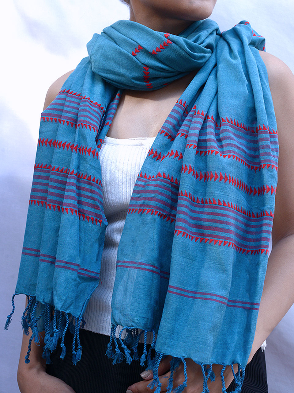 Santorini - Blue Handwoven Cotton Stole