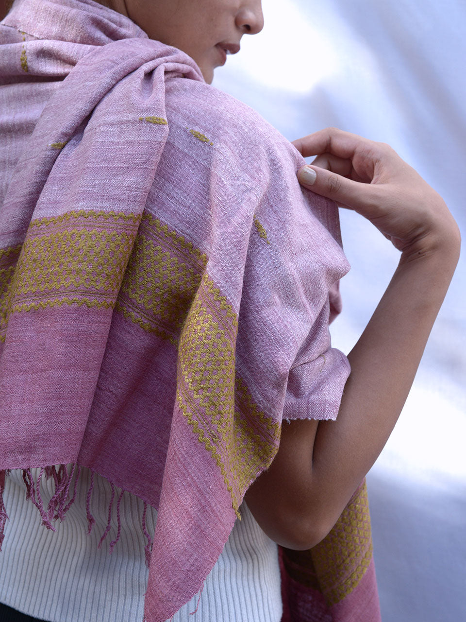 Timeless Silk - Light Pink Ghisa Pattern Eri Silk Stole