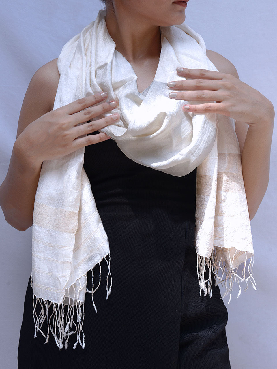 Niseko - White Nuni Silk Shawl