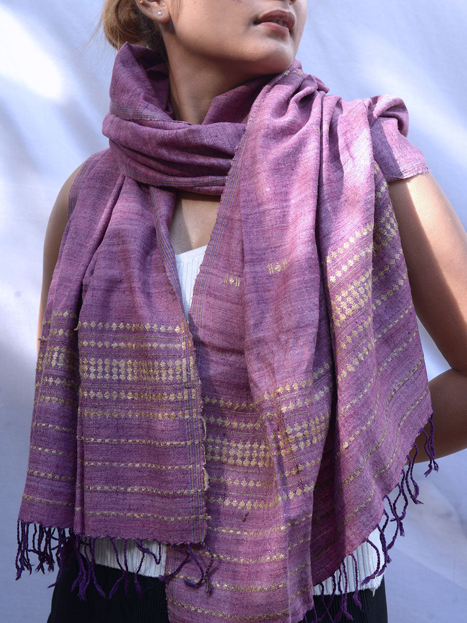 Timeless Silk - Purple Ghisa Pattern Eri Silk Stole