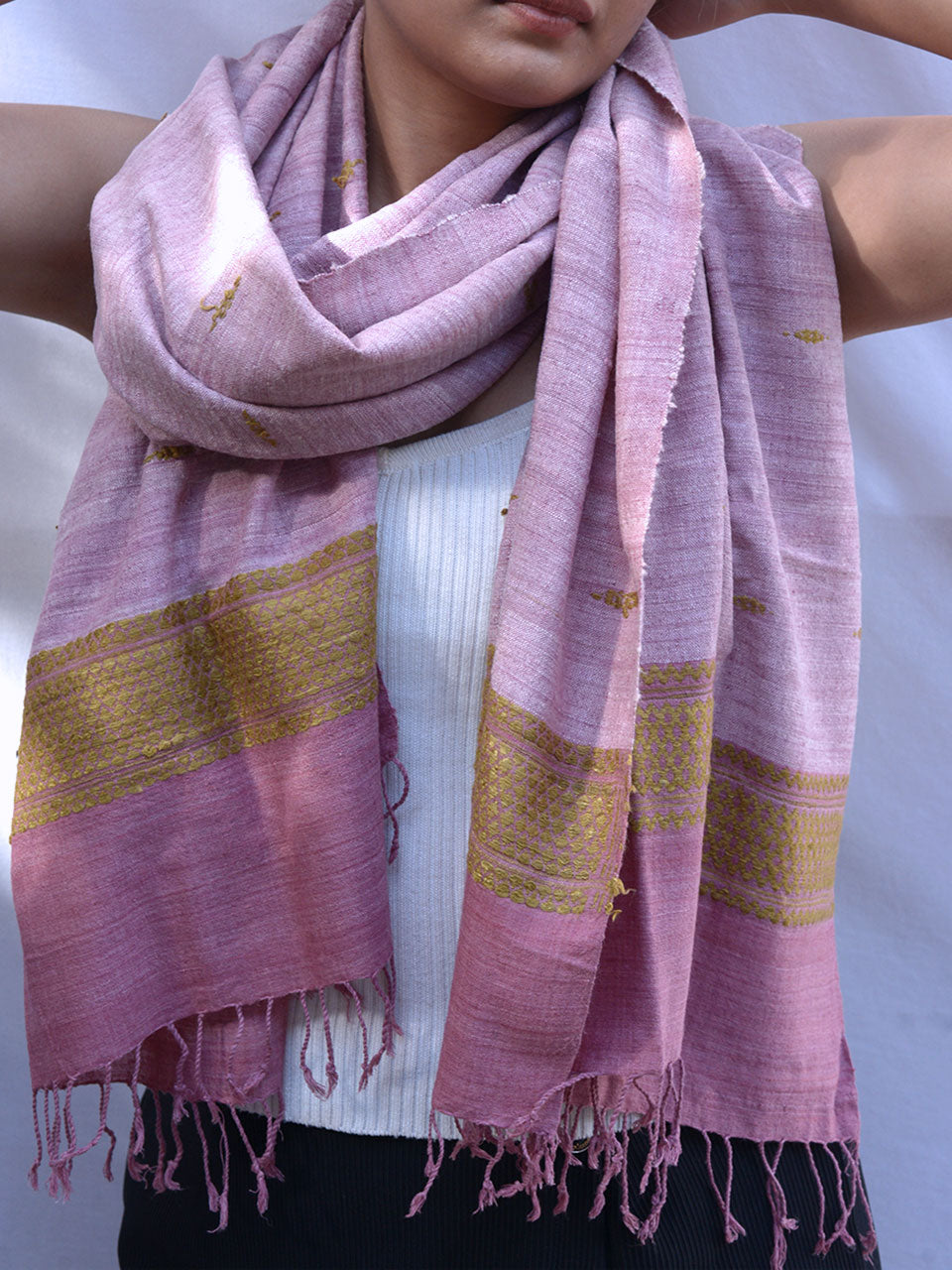 Timeless Silk - Light Pink Ghisa Pattern Eri Silk Stole