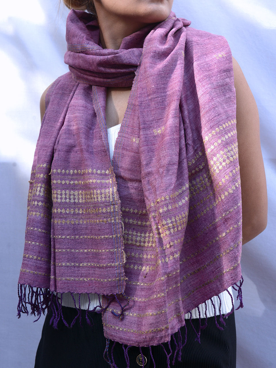 Timeless Silk - Purple Ghisa Pattern Eri Silk Stole