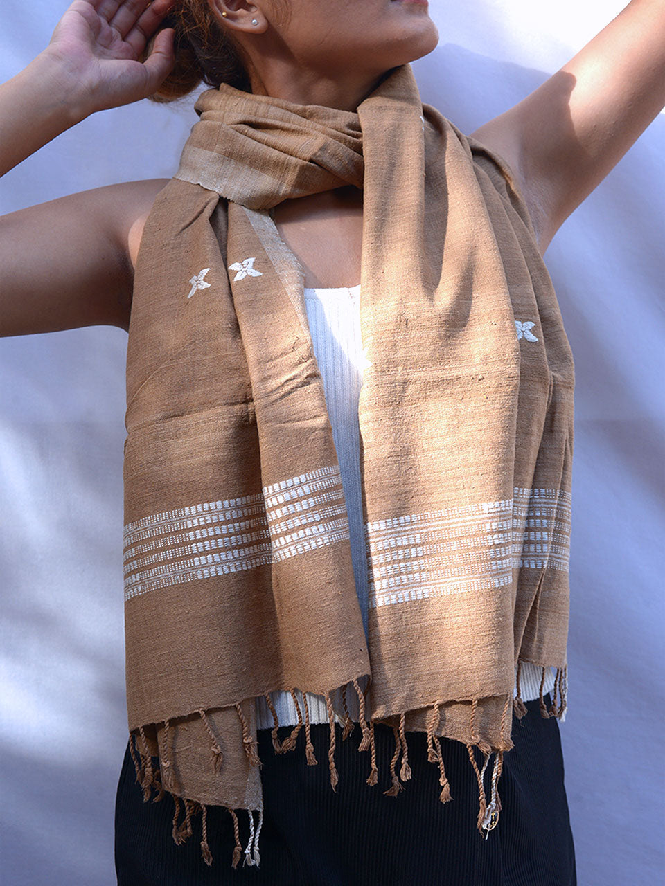 Timeless Silk - Brown Ghisa Pattern Eri Silk Stole