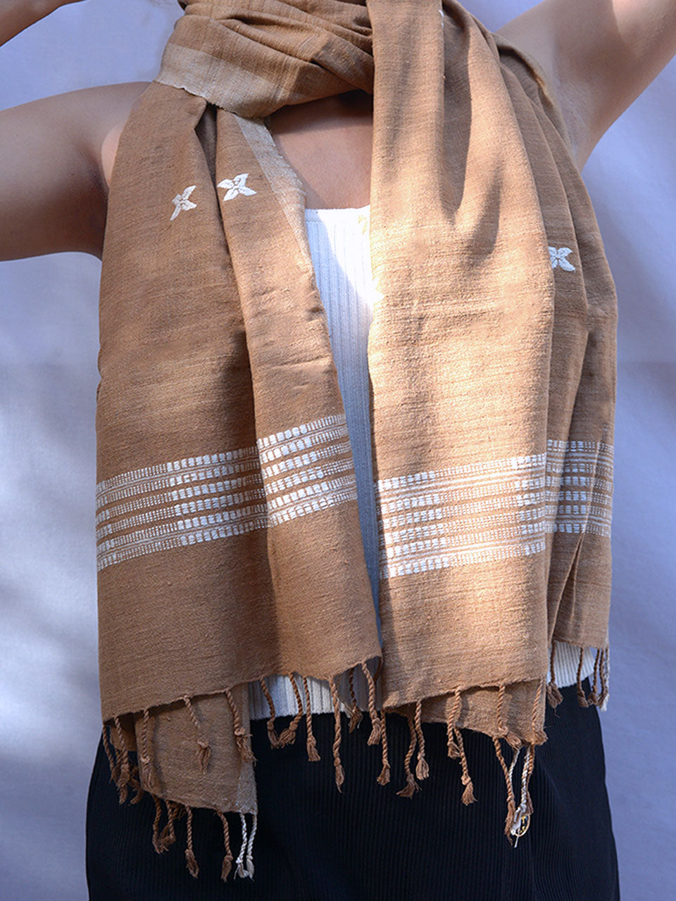 Timeless Silk - Brown Ghisa Pattern Eri Silk Stole