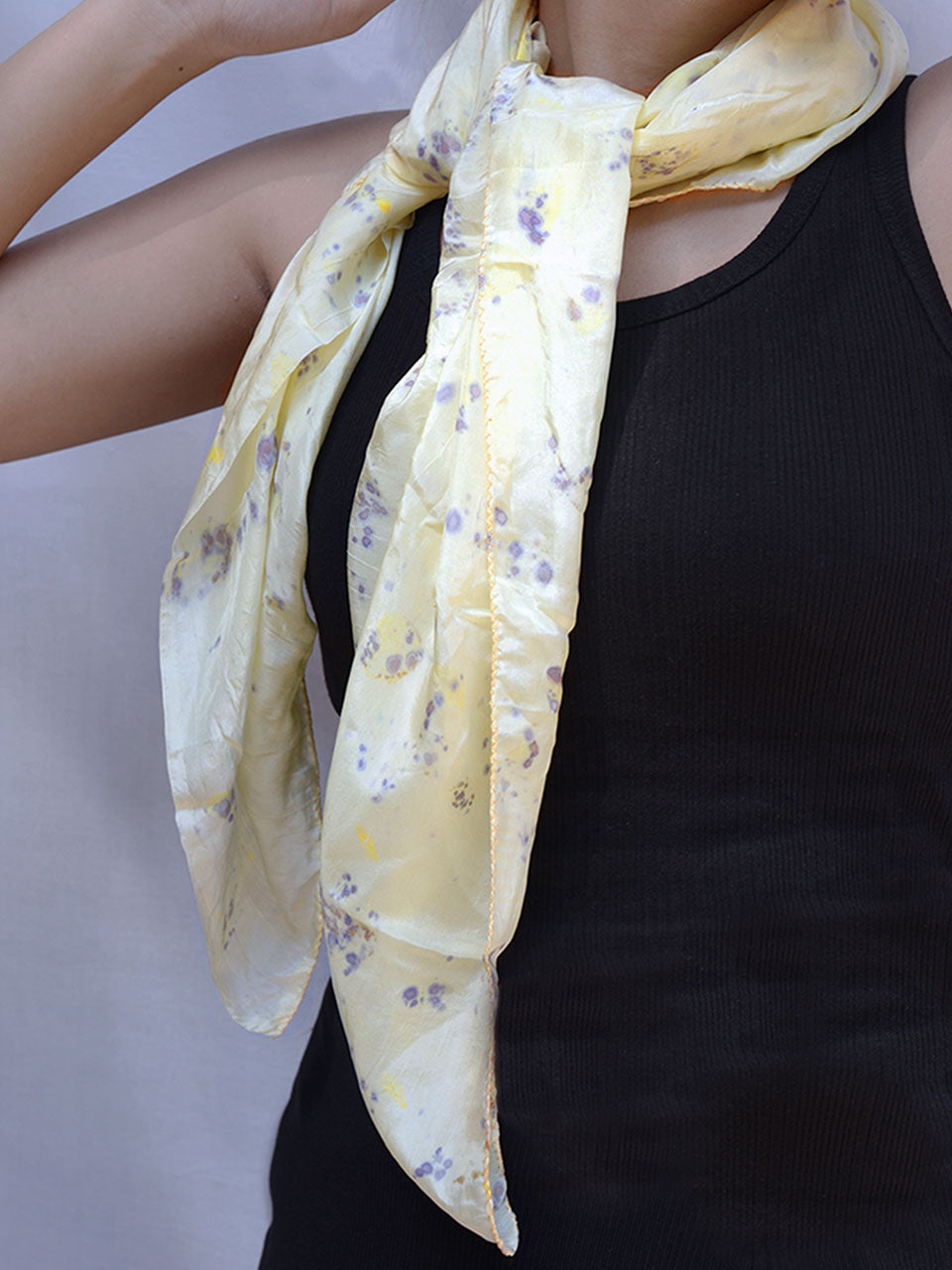 Onyx Purple-blue patterned Eco-printed Silk Scarf