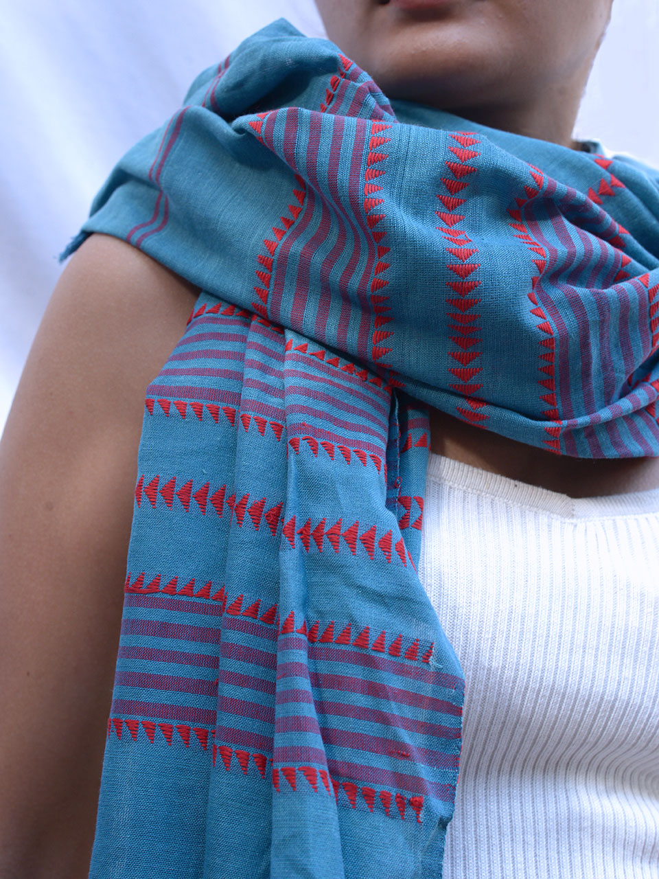 Santorini - Blue Handwoven Cotton Stole