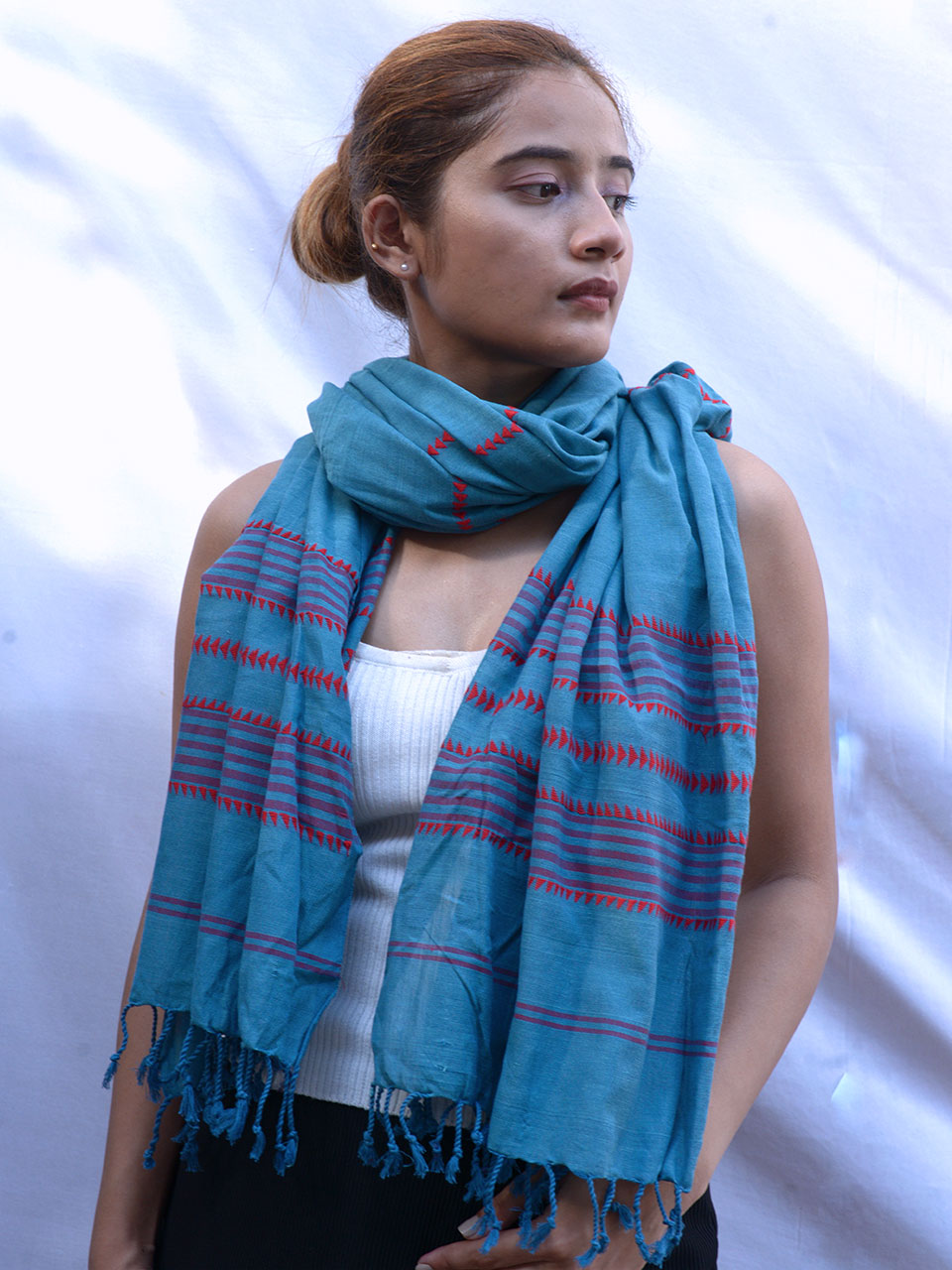 Santorini - Blue Handwoven Cotton Stole