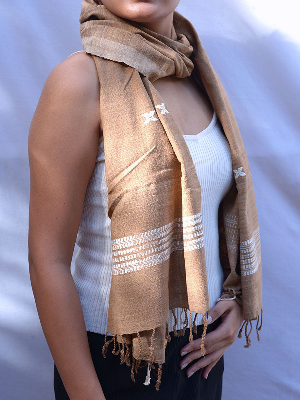 Timeless Silk - Brown Ghisa Pattern Eri Silk Stole