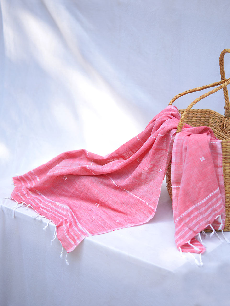 Santorini - Red Handwoven Cotton Stole