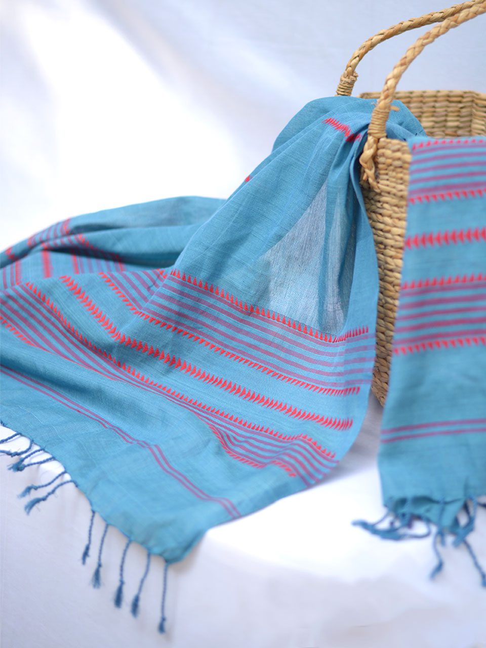 Santorini - Blue Handwoven Cotton Stole