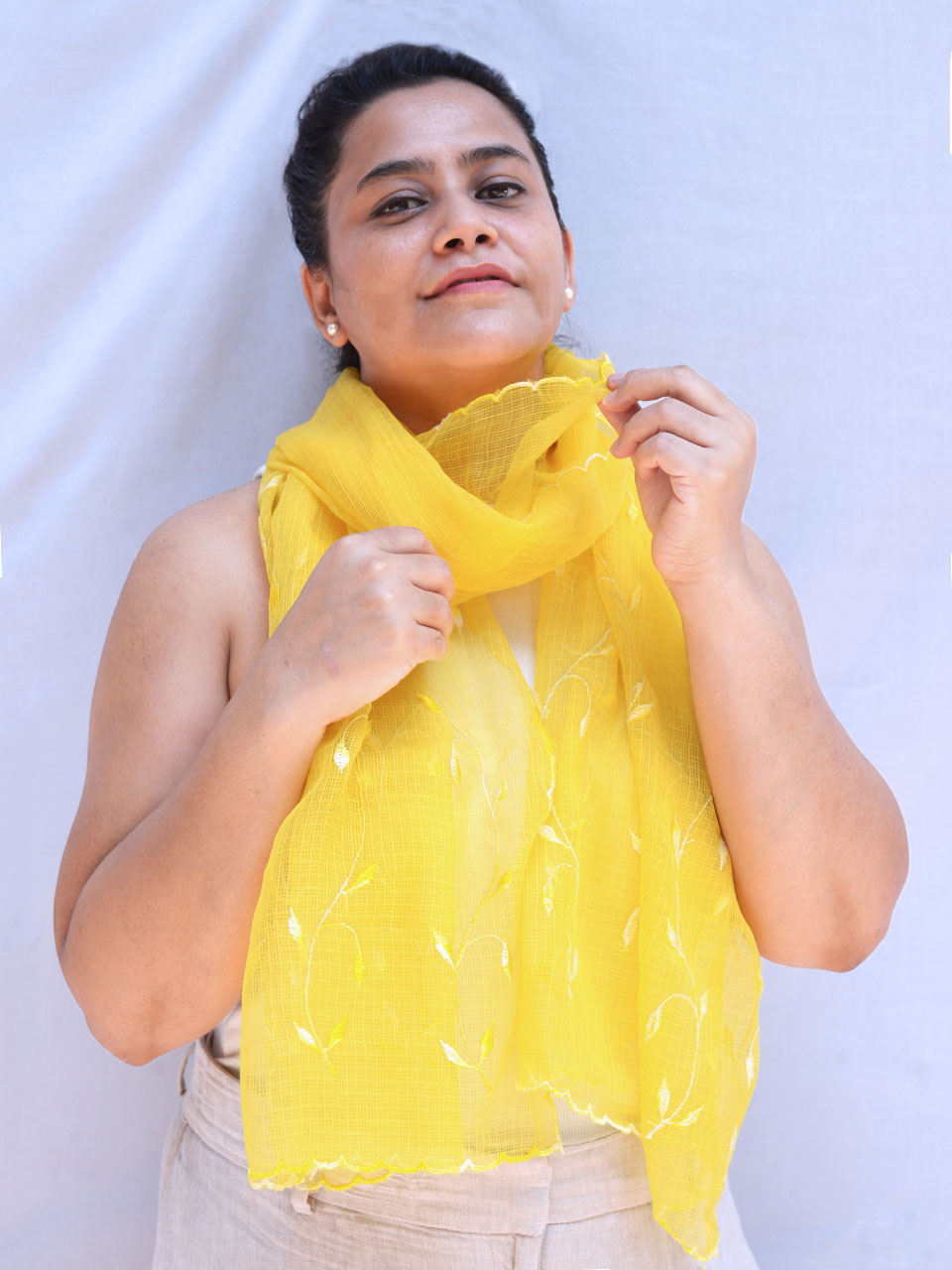 Seine - Kota Doria Yellow Shawl