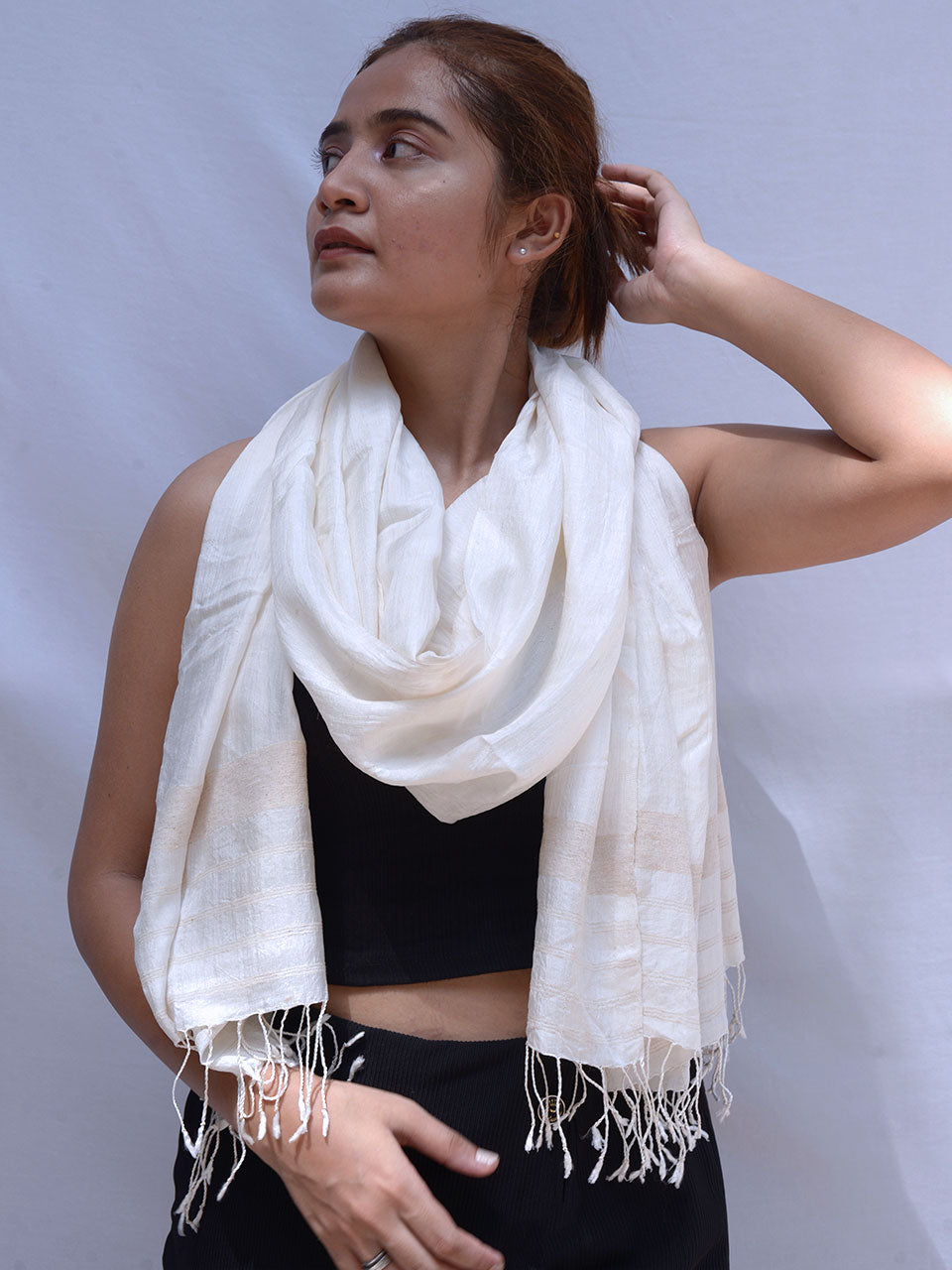 Niseko - White Nuni Silk Shawl