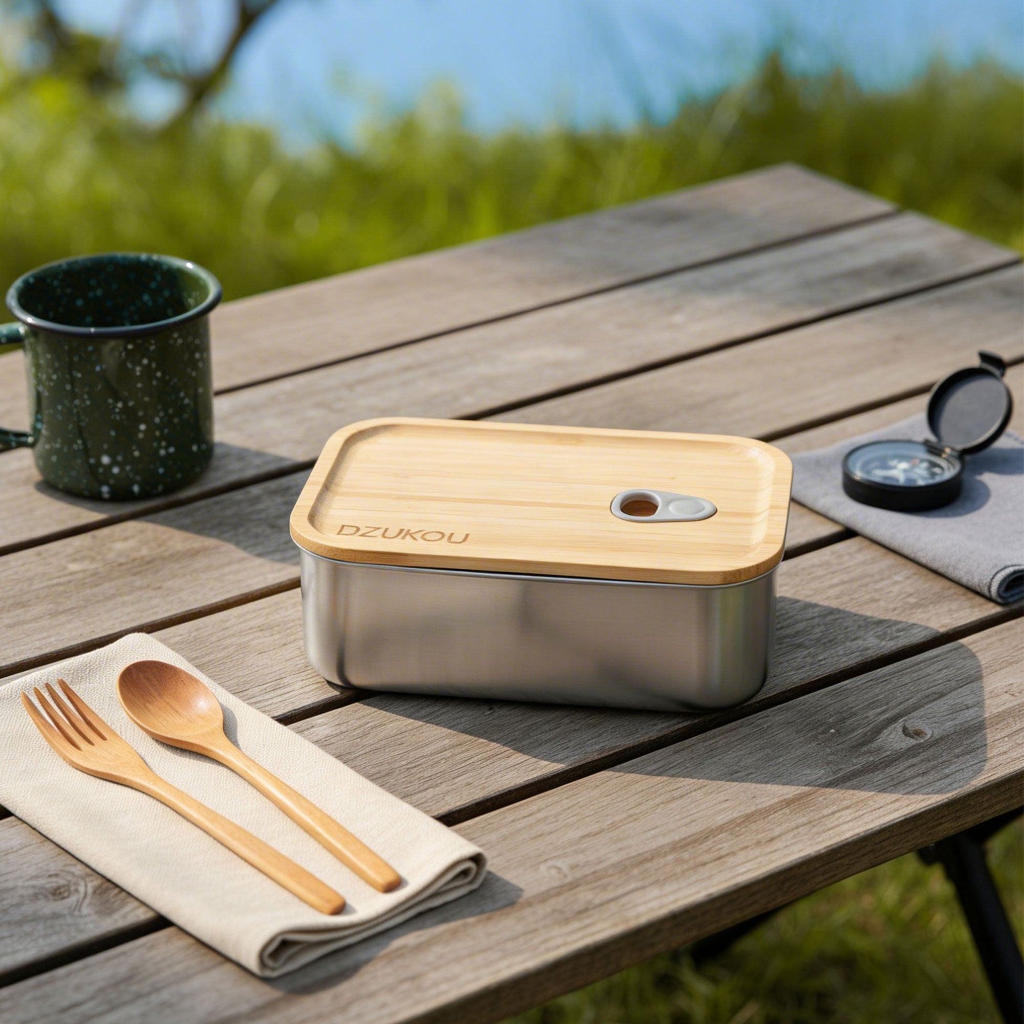Jim Corbett - RVS Lunchbox met Bamboe Deksel en Vacuüm Ventiel