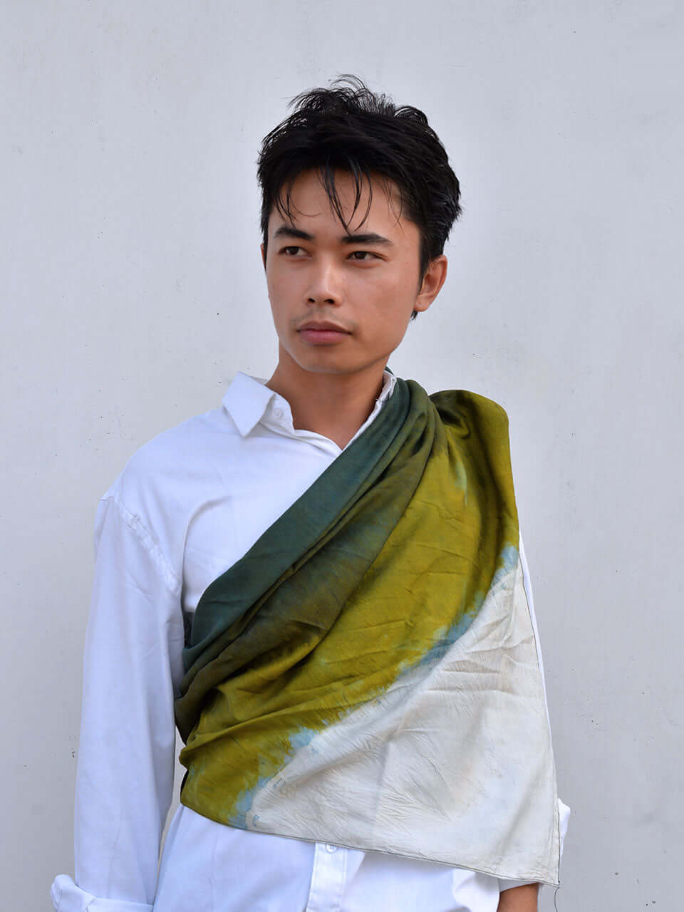 Asa - Pure Eri and Mulberry Green Ombré  Silk Scarf