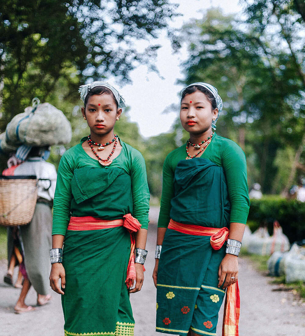 two girls wearing traditional attires