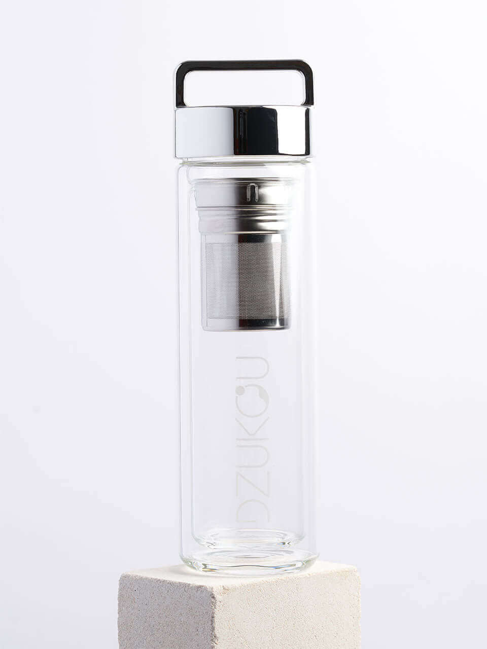 Silver glass bottle with infuser