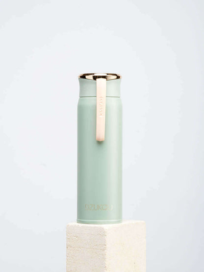 A stainless steel water bottle displayed against a clean white background, highlighting its eco-friendly design.